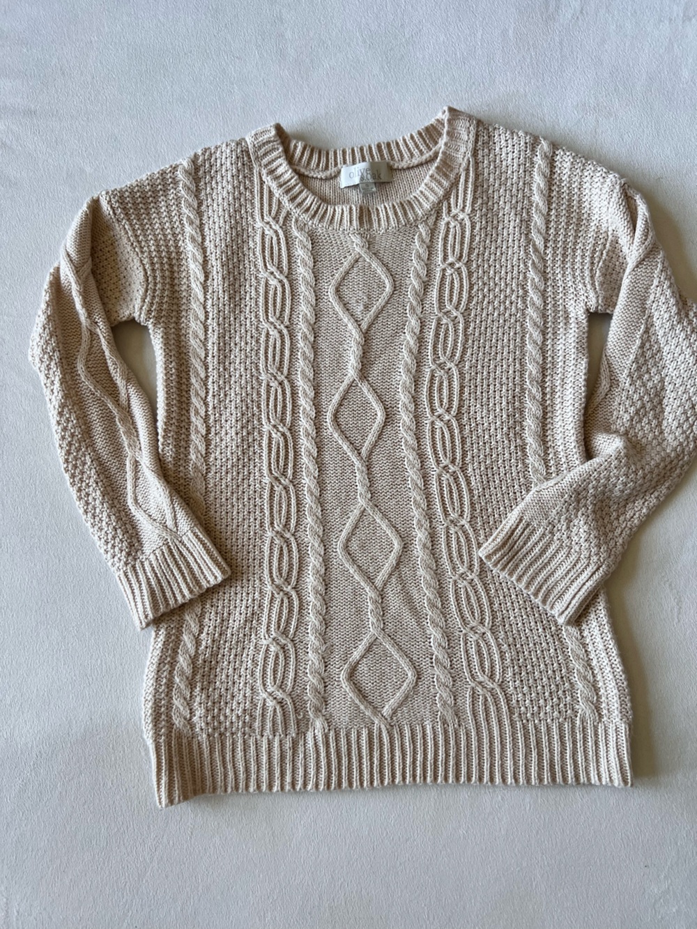 Olive & Oak Cream Cable Knit Crewneck Sweater school warm cozy classic